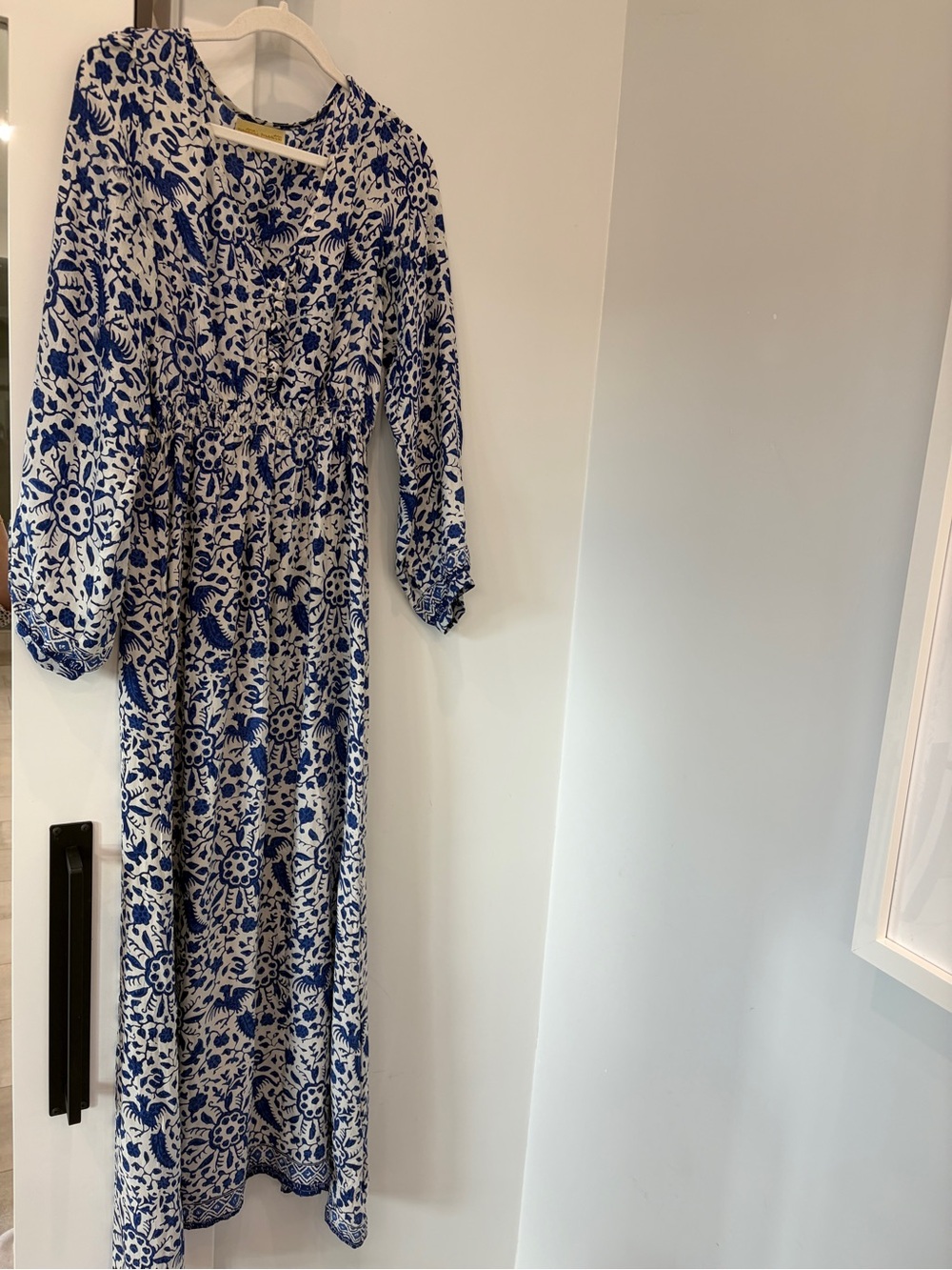 Natalie Martin floral blue silk print Maxi Dress M L